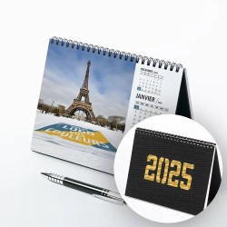 Calendrier chevalet A5 luxe noir personnalisé : Logo intégré Villes