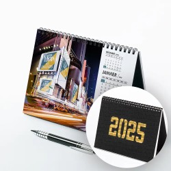 Calendrier chevalet A5 luxe noir personnalisé : Logo intégré Visio