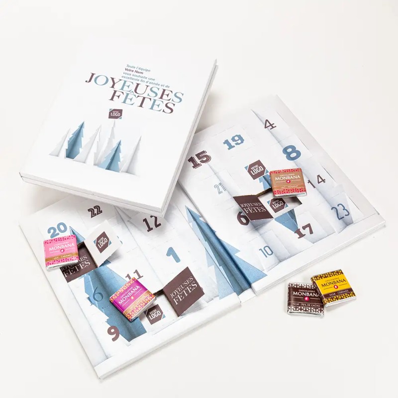 Calendrier de l'avent personnalisé carrés de chocolat - Book Sapin 3D
