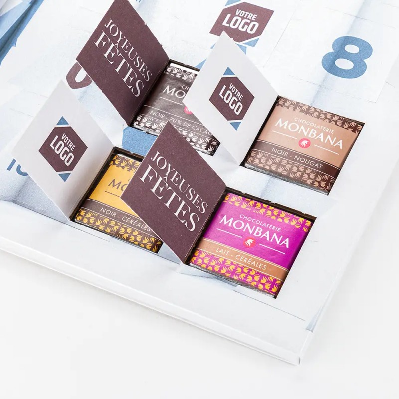 Calendrier de l'avent personnalisé carrés de chocolat - Book Sapin 3D