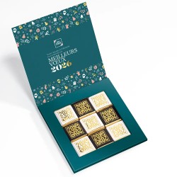 Carte de vœux personnalisée écrin 9 chocolats : Réveillon