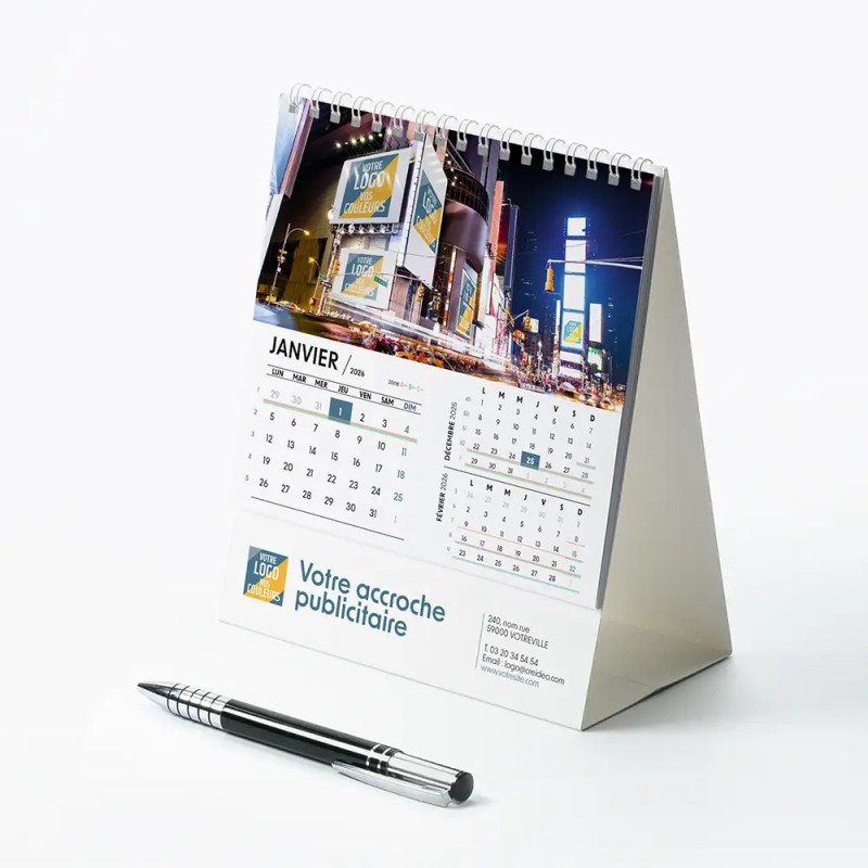 Calendrier chevalet intégral (15x18 cm) personnalisé - Logo intégré Visio