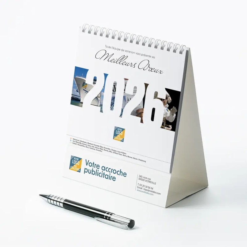 Calendrier chevalet intégral (15x18 cm) personnalisé - Logo intégré Visio