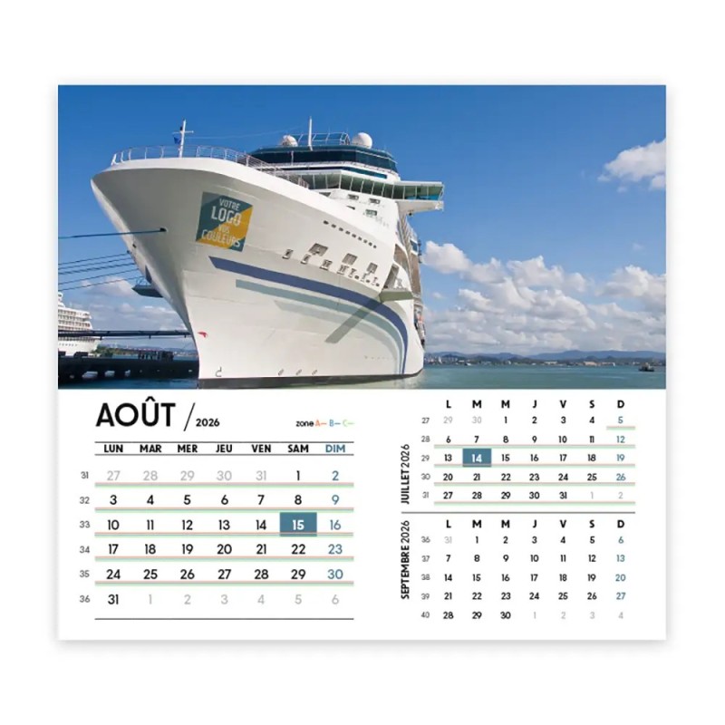 Calendrier chevalet intégral (15x18 cm) personnalisé - Logo intégré Visio