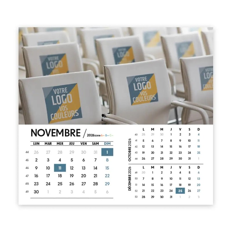 Calendrier chevalet intégral (15x18 cm) personnalisé - Logo intégré Visio