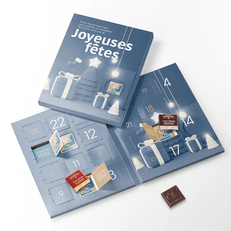 Calendrier de l'avent personnalisé carrés de chocolat - Book Noël 3D