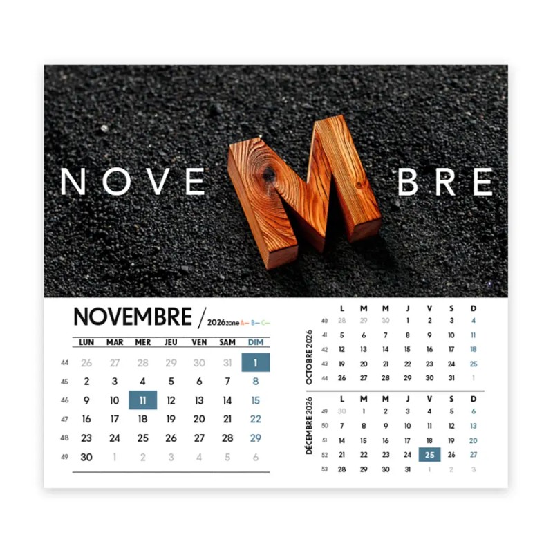 Calendrier chevalet intégral (15x18 cm) personnalisé - Typomix