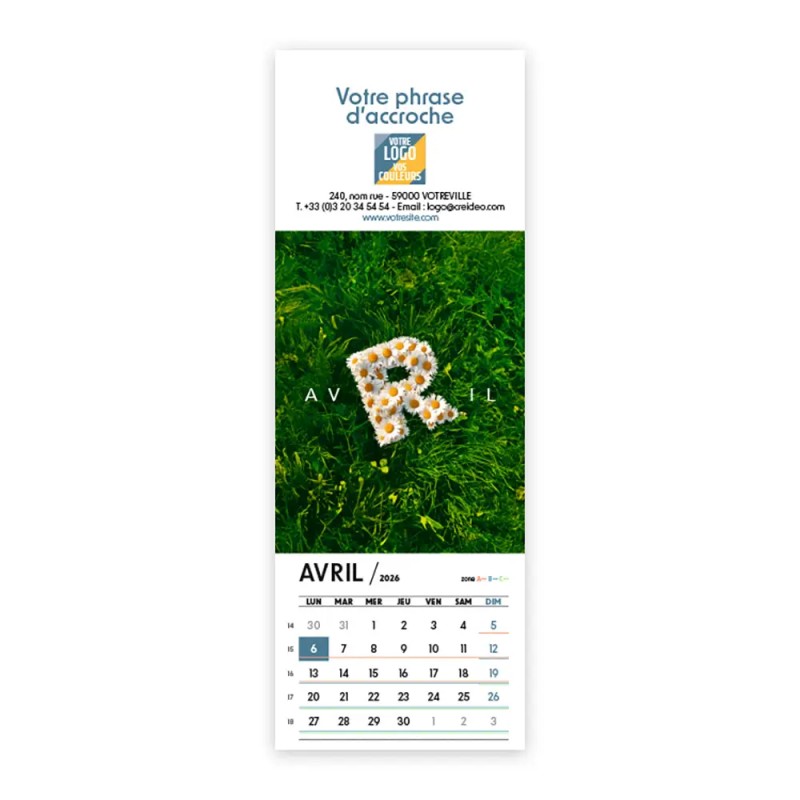 Calendrier chevalet vertical (7,5x21 cm) personnalisé - Typomix