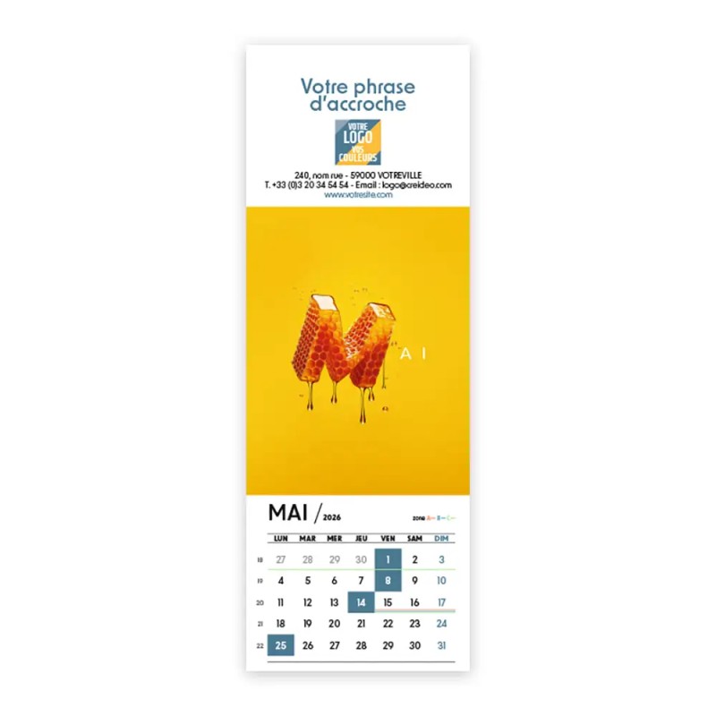 Calendrier chevalet vertical (7,5x21 cm) personnalisé - Typomix
