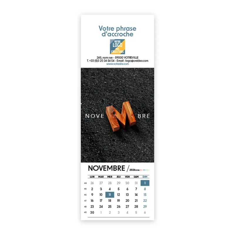 Calendrier chevalet vertical (7,5x21 cm) personnalisé - Typomix