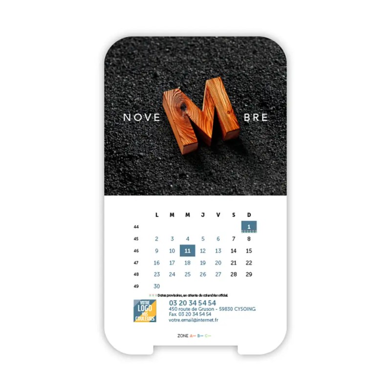Calendrier support téléphone personnalisé - Visiocal  Typomix