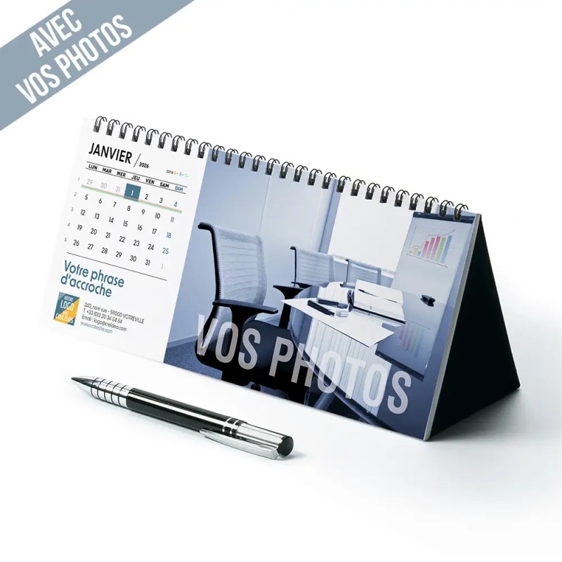 Calendrier chevalet horizontal (23x10 cm) personnalisé - Vos photos
