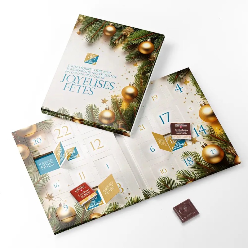 Calendrier de l'avent personnalisé carrés de chocolat - Book Sapin