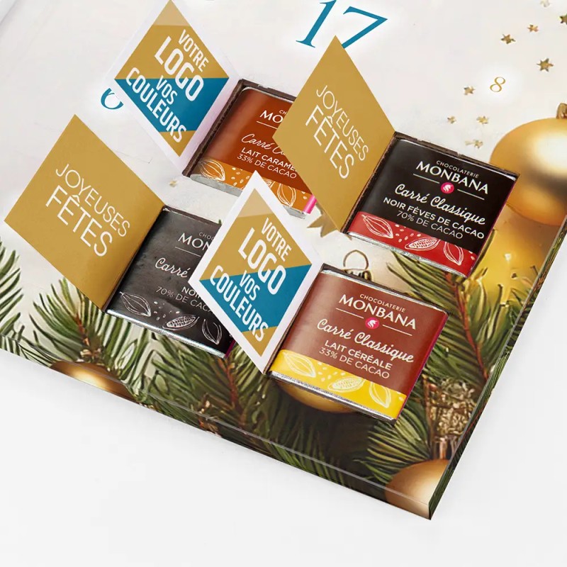 Calendrier de l'avent personnalisé carrés de chocolat - Book Sapin