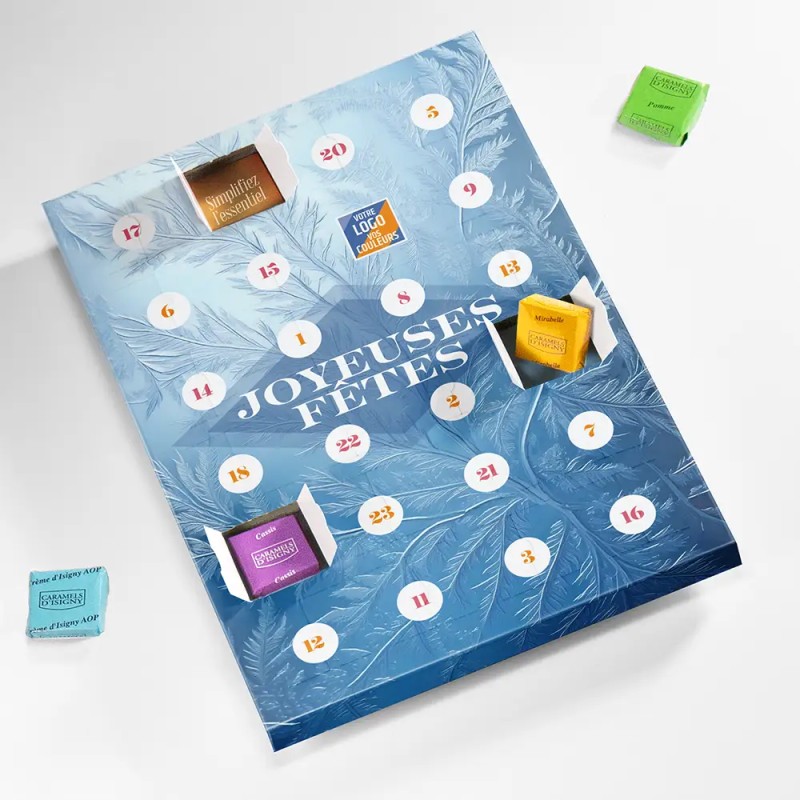 Calendrier de l'avent personnalisé Caramels artisanaux - Maxi Gourmand Givré