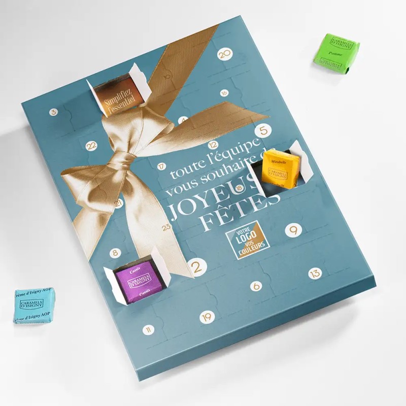 Calendrier de l'avent personnalisé Caramels artisanaux - Maxi Gourmand Nœud