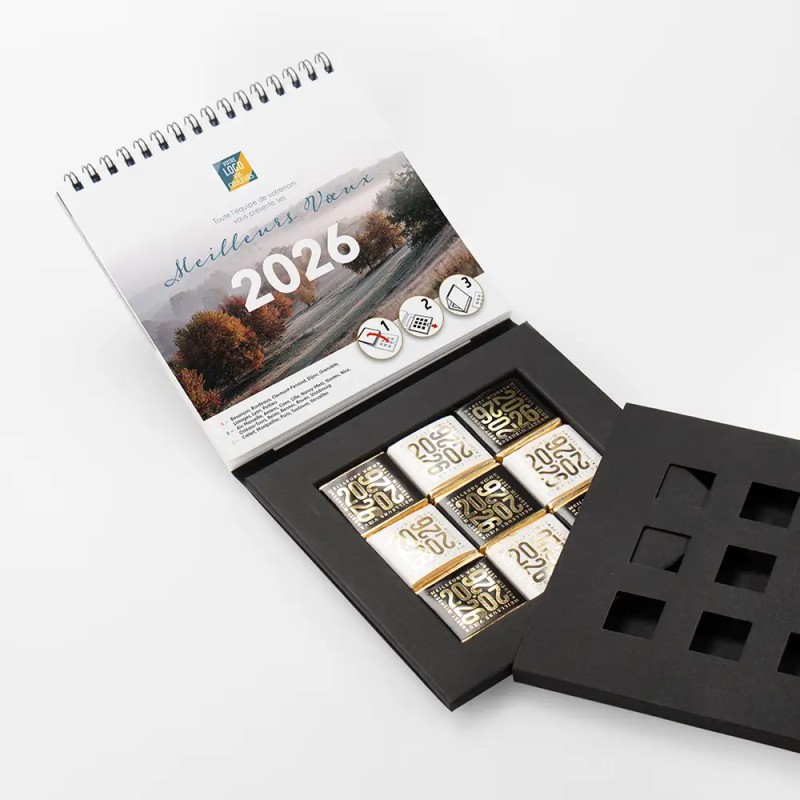 Coffret Calendrier chocolats personnalisé - Carré noir