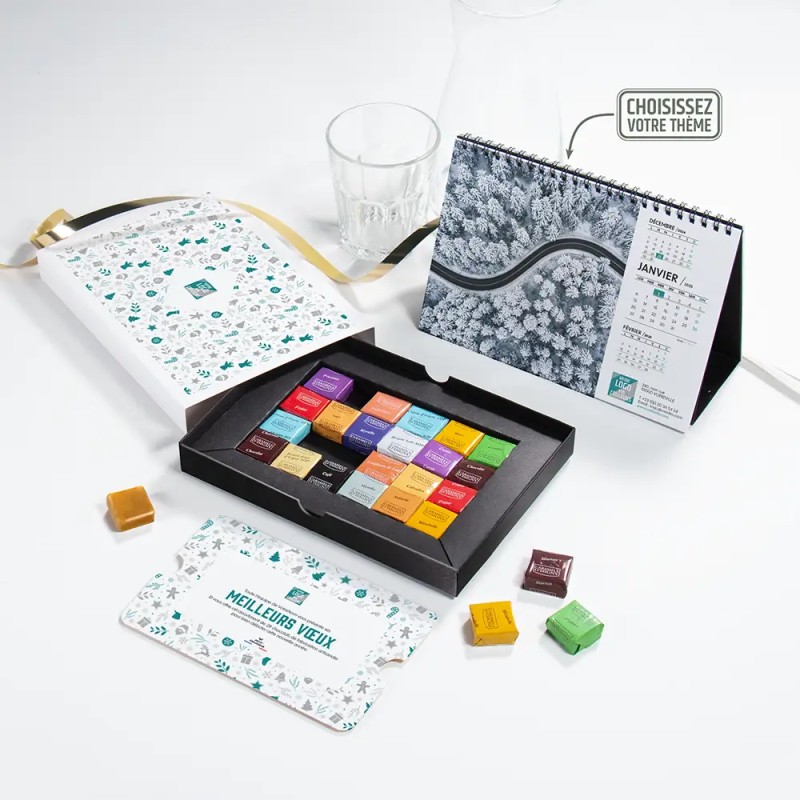 Coffret personnalisé calendrier et caramel artisanaux - Trilogie Noël
