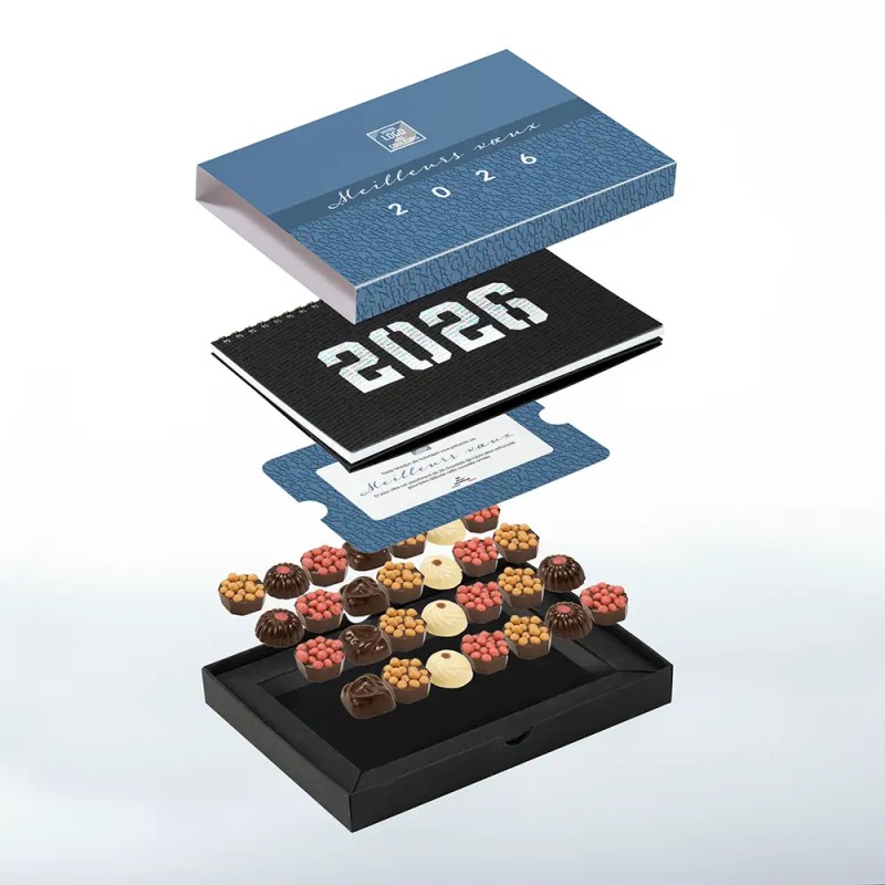 Coffret personnalisé calendrier et chocolats artisanaux - Trilogie Typo