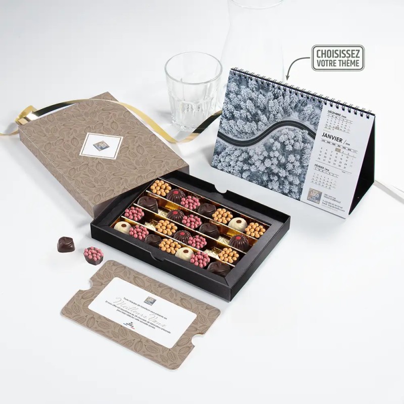 Coffret personnalisé calendrier et chocolats artisanaux - Trilogie Cacao