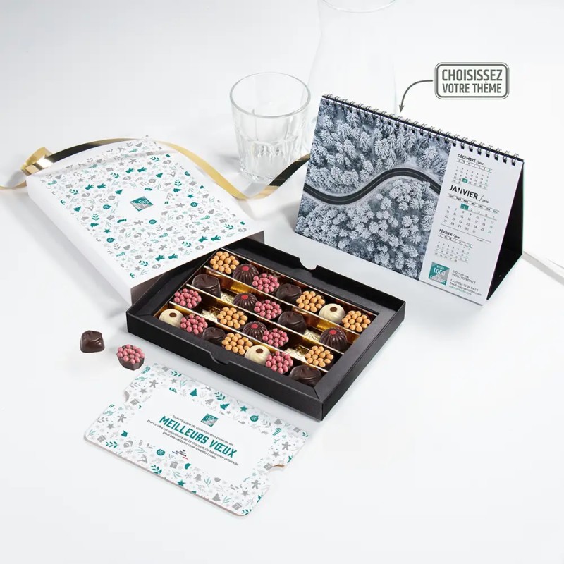 Coffret personnalisé calendrier et chocolats artisanaux - Trilogie Noël