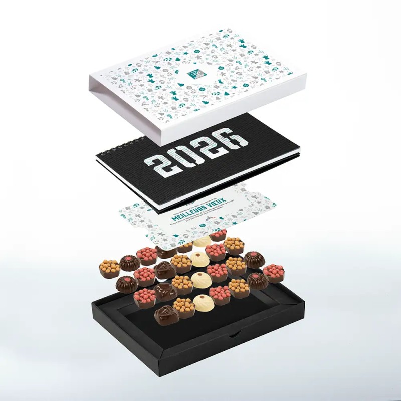 Coffret personnalisé calendrier et chocolats artisanaux - Trilogie Noël
