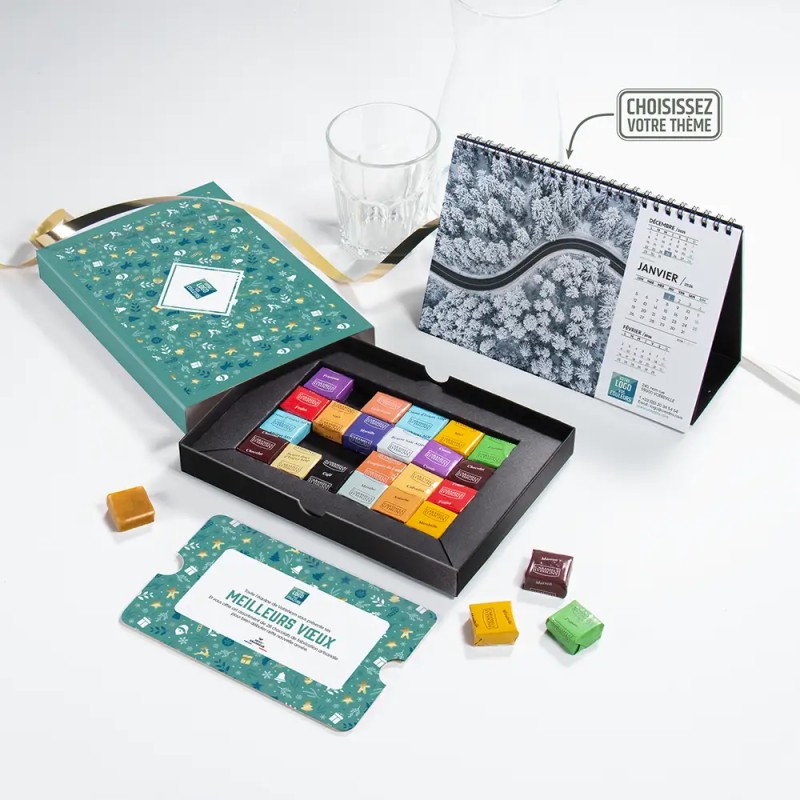Coffret personnalisé calendrier et caramel artisanaux - Trilogie Réveillon