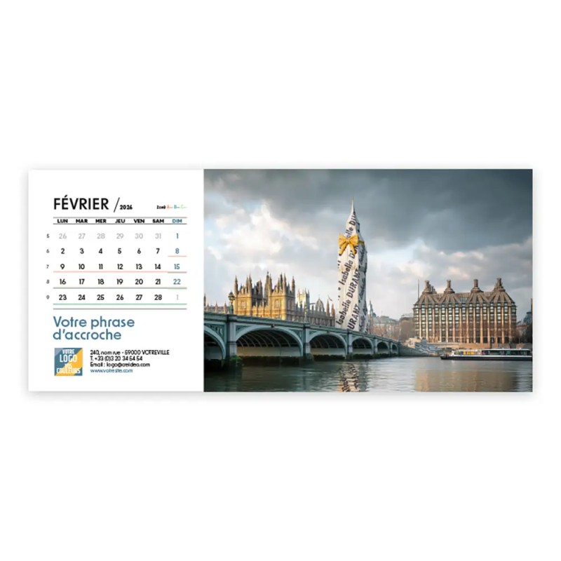 Calendrier chevalet horizontal (23x10 cm) personnalisé - nominatif nom monument