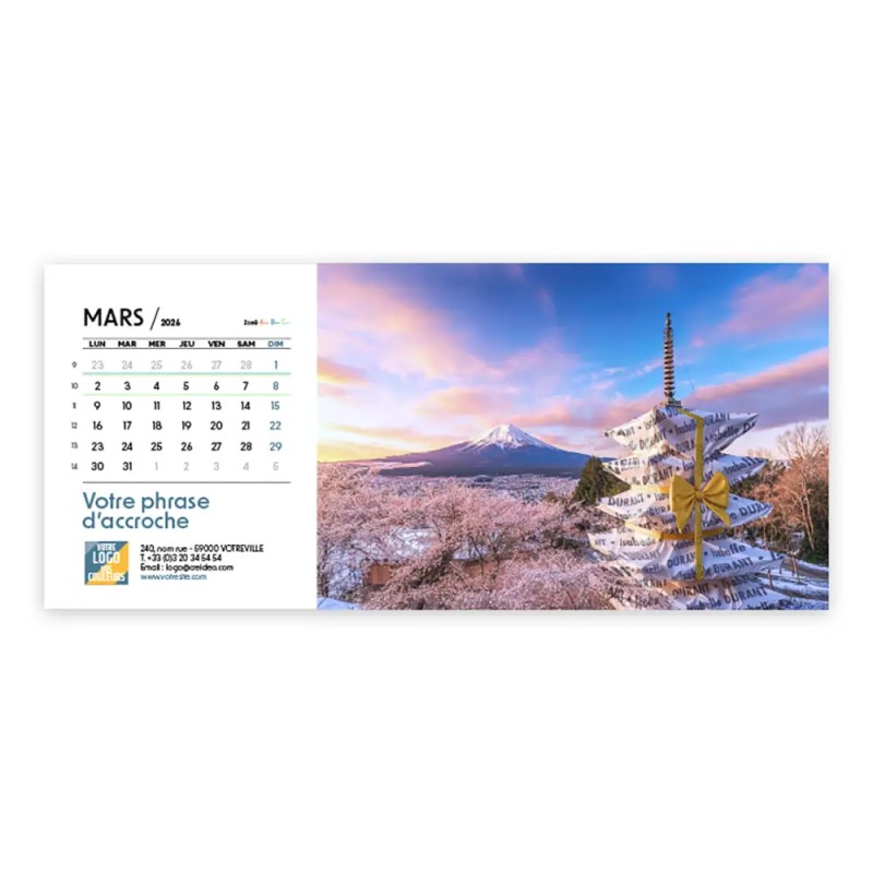 Calendrier chevalet horizontal (23x10 cm) personnalisé - nominatif nom monument