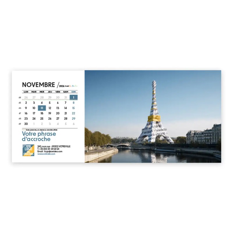 Calendrier chevalet horizontal (23x10 cm) personnalisé - nominatif nom monument