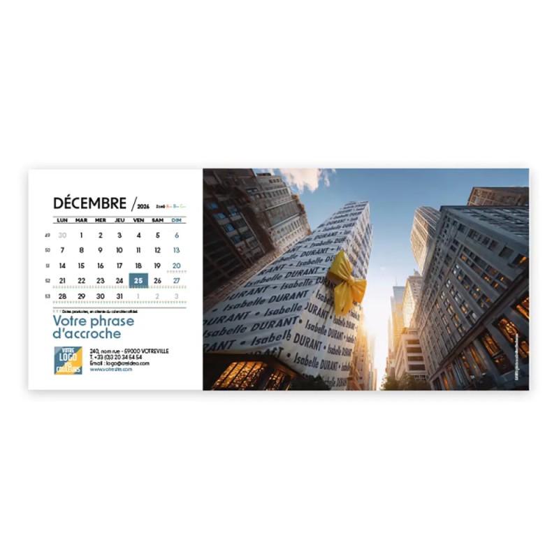 Calendrier chevalet horizontal (23x10 cm) personnalisé - nominatif nom monument