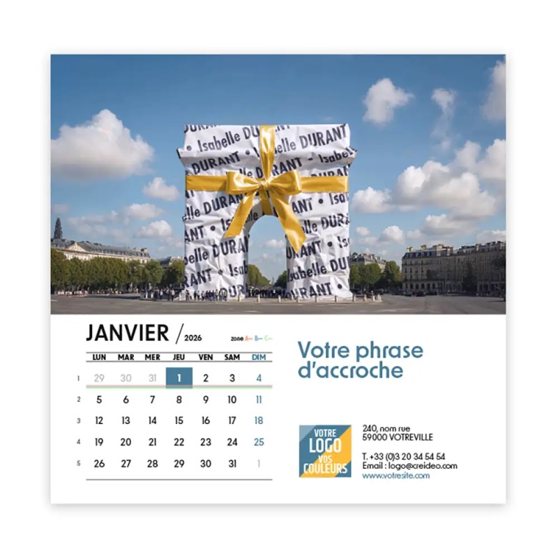 Calendrier chevalet carré (15x15 cm) personnalisé - nominatif nom monument