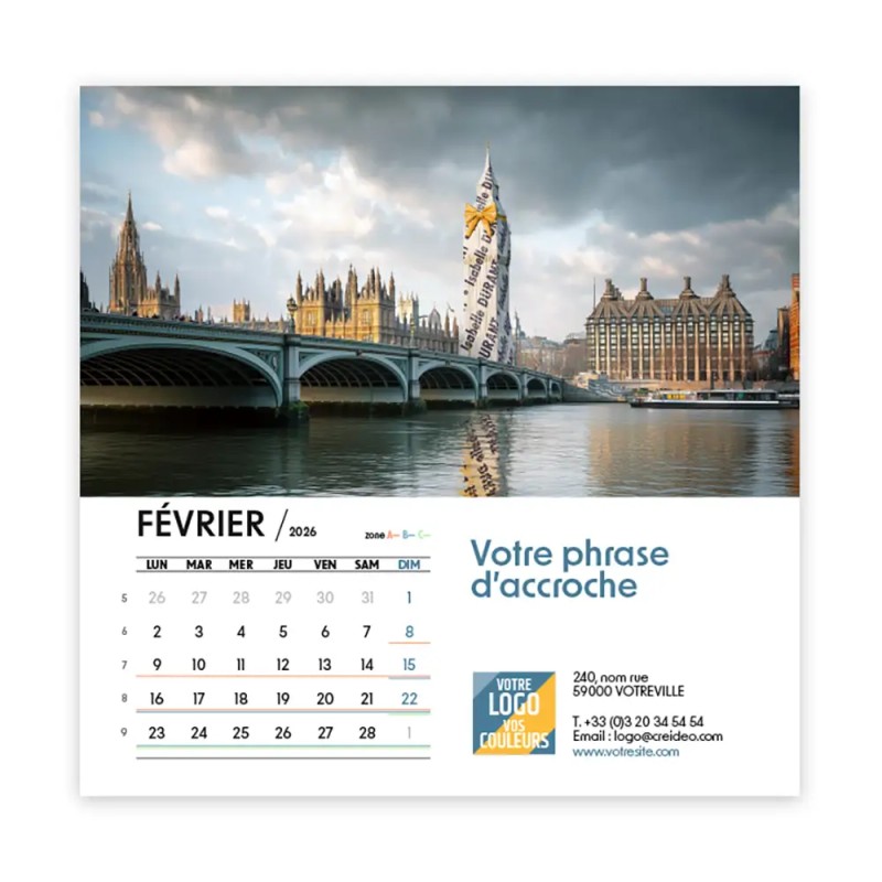 Calendrier chevalet carré (15x15 cm) personnalisé - nominatif nom monument