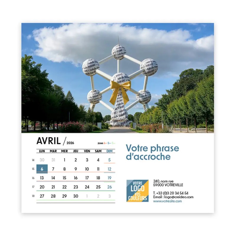 Calendrier chevalet carré (15x15 cm) personnalisé - nominatif nom monument