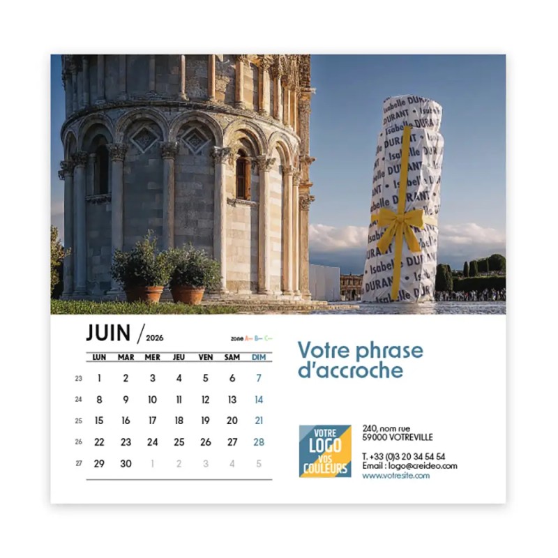 Calendrier chevalet carré (15x15 cm) personnalisé - nominatif nom monument