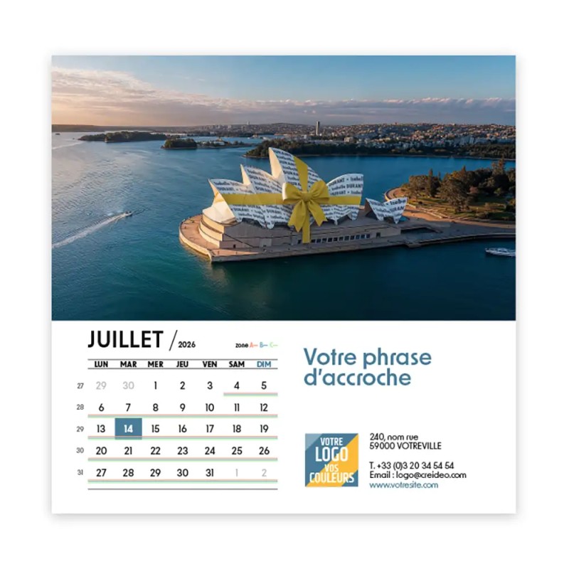 Calendrier chevalet carré (15x15 cm) personnalisé - nominatif nom monument