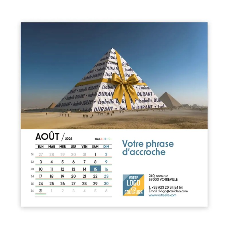 Calendrier chevalet carré (15x15 cm) personnalisé - nominatif nom monument