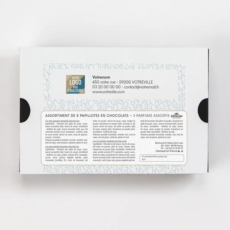 Coffret personnalisé avec calendrier et papillotes de chocolat - Calcao Typo
