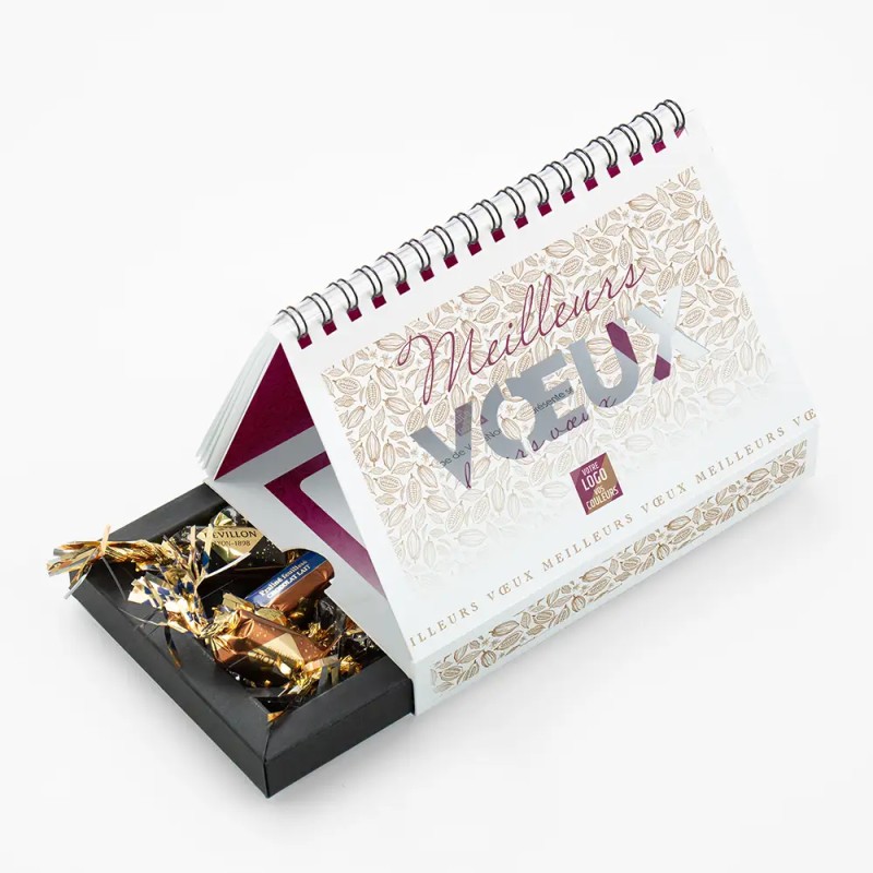 Coffret personnalisé avec calendrier et papillotes de chocolat - Calcao Cacao