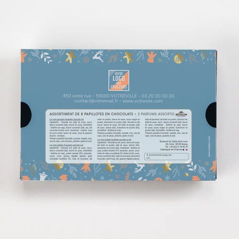 Coffret personnalisé avec calendrier et papillotes de chocolat - Calcao Réveillon