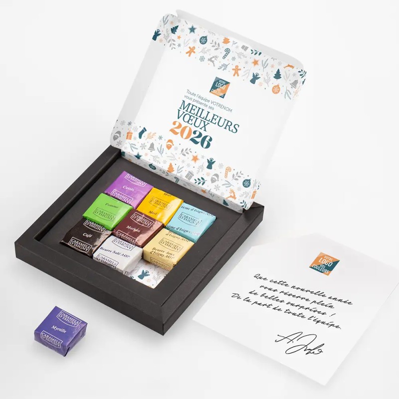 Boîte personnalisée avec 9 caramels artisanaux - Caramix Noël