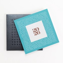 Carte de vœux personnalisée étui gris découpes carrées - Coffret