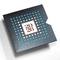 Carte de vœux personnalisée étui gris découpes carrées - Coffret