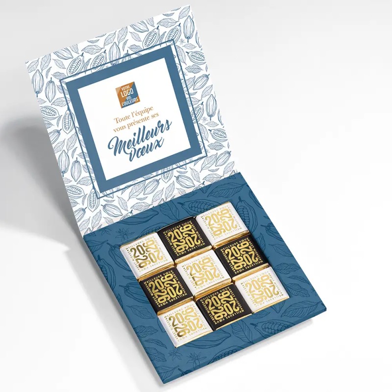 Carte de vœux personnalisée avec chocolats - Ecrin Cacao