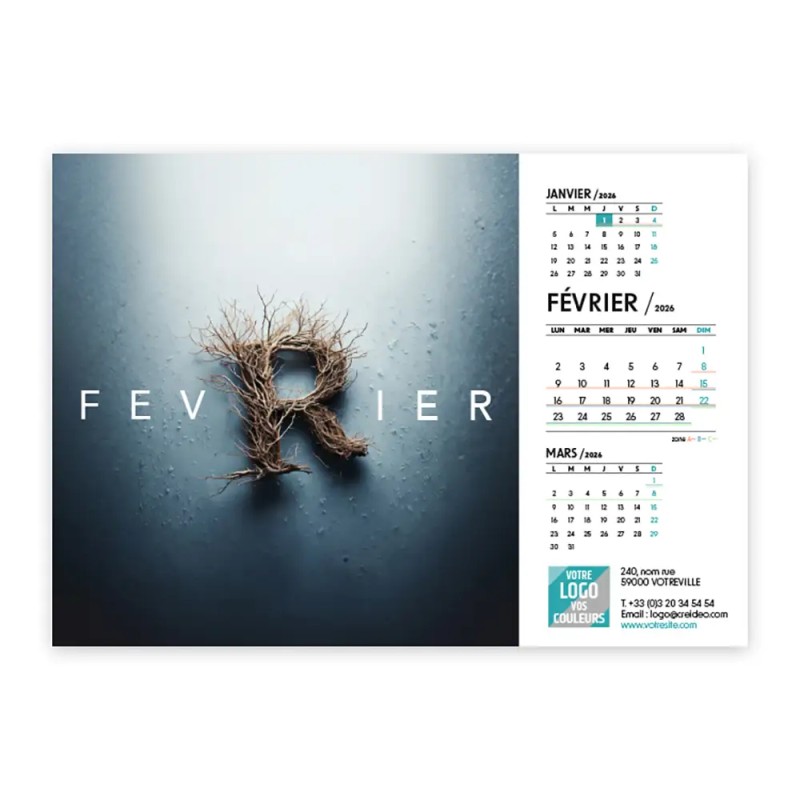 Calendrier chevalet A5 (21x15 cm) personnalisé - Typomix