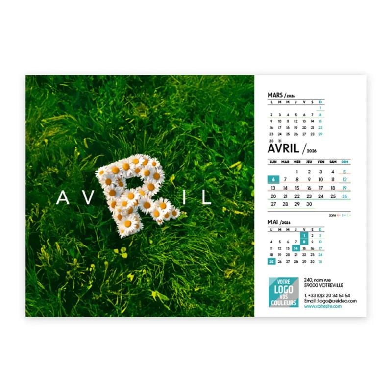 Calendrier chevalet A5 (21x15 cm) personnalisé - Typomix
