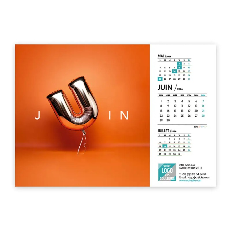 Calendrier chevalet A5 (21x15 cm) personnalisé - Typomix