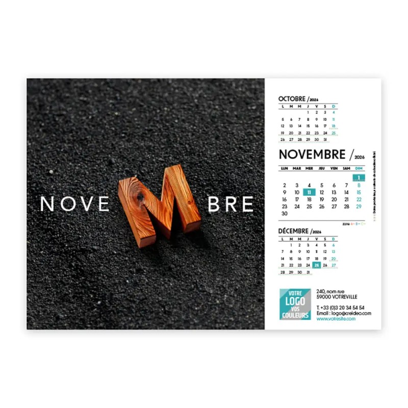 Calendrier chevalet A5 (21x15 cm) personnalisé - Typomix