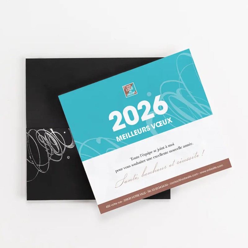 Carte de vœux personnalisée étui noir avec dorure - Symphonie