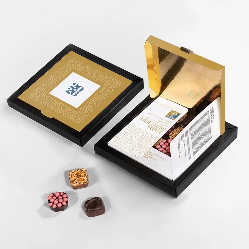 Boîte personnalisée avec 16 chocolats artisanaux - Qualix Typo